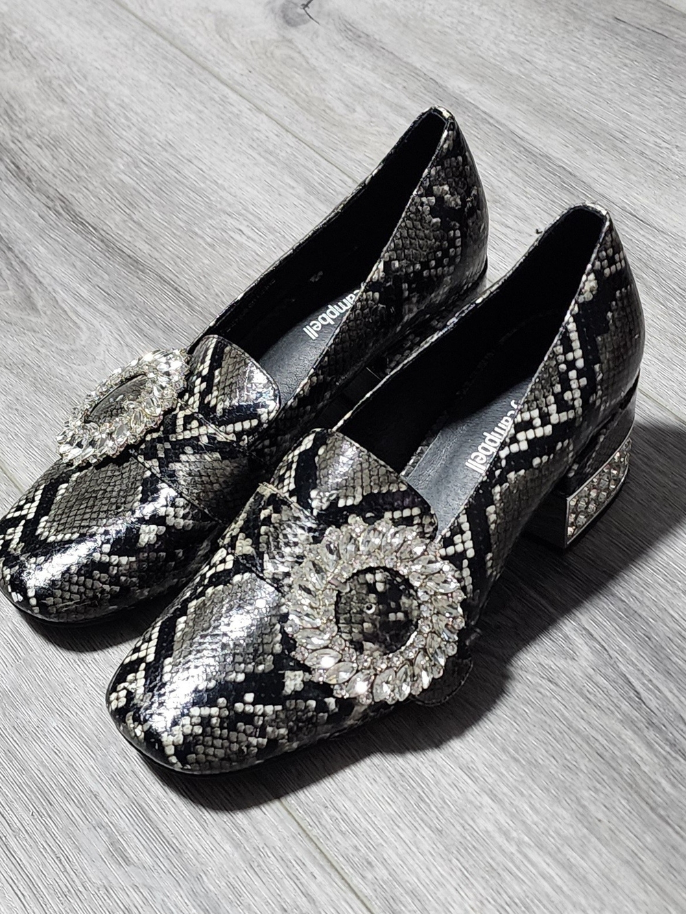 Jeffrey Campbell Louisa Snakeskin Rhinestone Block Heels Pumps Womens Size 6.5